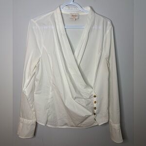 Laundry By Shelli Segal Cream Wrap-Style Blouse with Gold Buttons